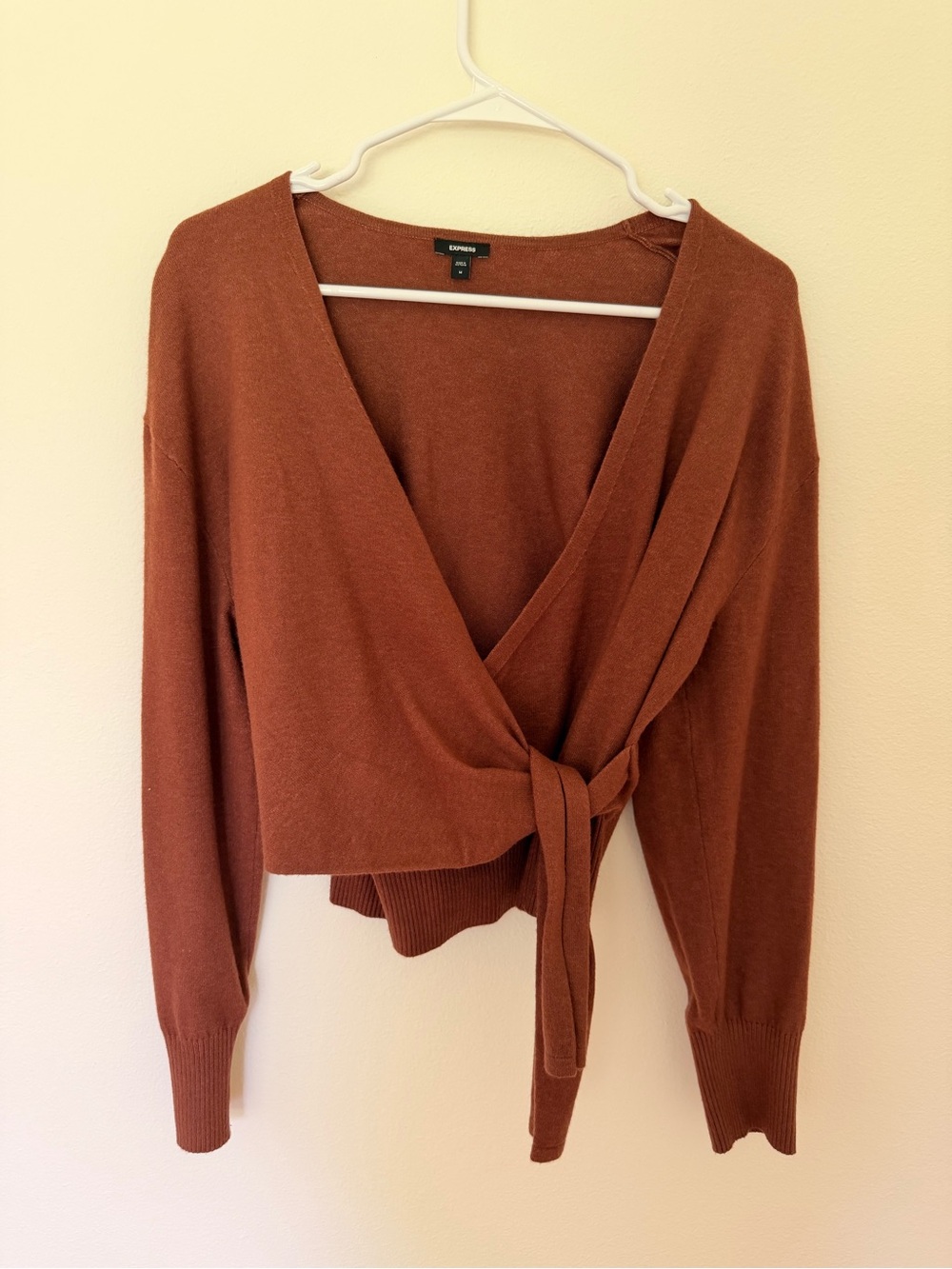 Express Rust Tie-Front Wrap Sweater